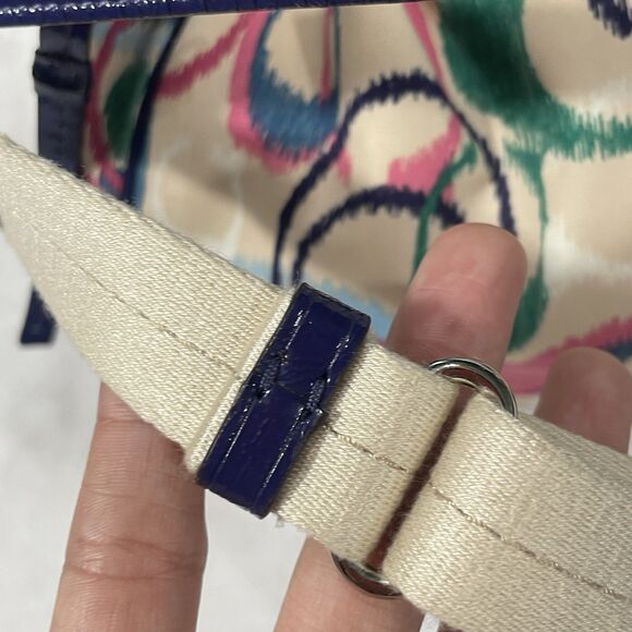 Coach F22452 Navy Blue Pink Cream Fabric Signature Hobo Bag Crossbody - Picture 13 of 16